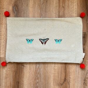 Sophie Allport Butterfly Pillow Cover Orange Pom-Pom Corner Accents 35 x 55 cm
